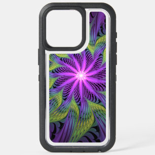 Coque iPhone 15 Pro Max Fleuron vert violet Art Abstrait fractal moderne