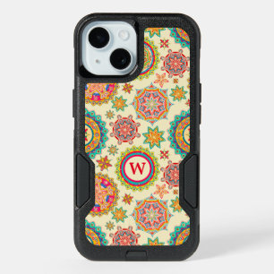 Coque iPhone 15 Formes de mandala colorées et lumineuses avec init