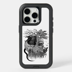 Coque iPhone 15 Pro Loup et corbeau avec crâne