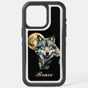 Coque iPhone 15 Pro Max Loup et Lune d'or *Personnaliser*