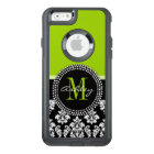 Motif de Damas noir vert citron Monogramme