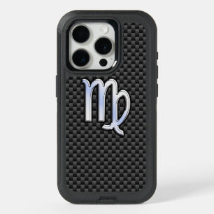 Coque iPhone 15 Pro Virgo Zodiac Sign on Charcoal Black Carbon Fibre