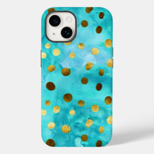 Coque pois Faux Gold Et Turquoise Aquarelle
