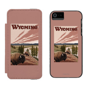 Coque-portefeuille iPhone 5 Incipio Watson™ Affiche de Vintage voyage de bison de la rivière
