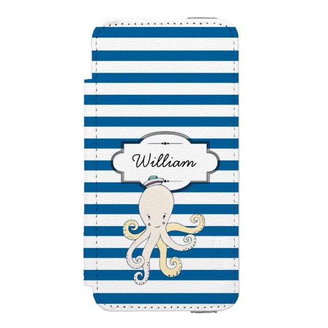 Coque Portefeuille Incipio Pour iPhone Bleu et blanc personnalisé pieuvre (Folio Devant)