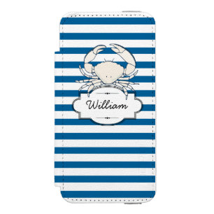Coque-portefeuille iPhone 5 Incipio Watson™ Bleu personnalisé et blanc bande horizontale