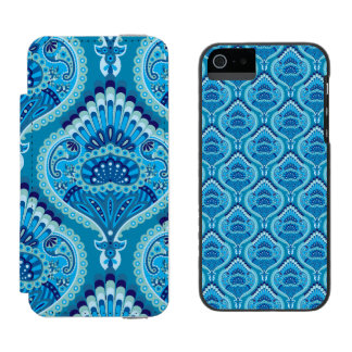 Coque-portefeuille iPhone 5 Incipio Watson™ Bleuâtre - Paisley à plumes