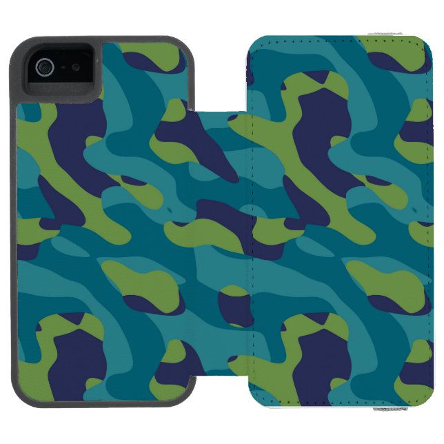 Coque Portefeuille Incipio Pour iPhone Blue Green and Teal Camo Abstract (Folio Ouvert)