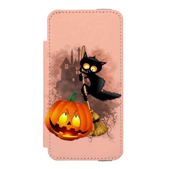 Coque Portefeuille Incipio Pour iPhone Chat effrayé par Citrouille Fun Halloween caractèr (Folio Devant)