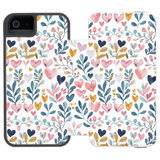 Coque-portefeuille iPhone 5 Incipio Watson™ Corações em aquarela