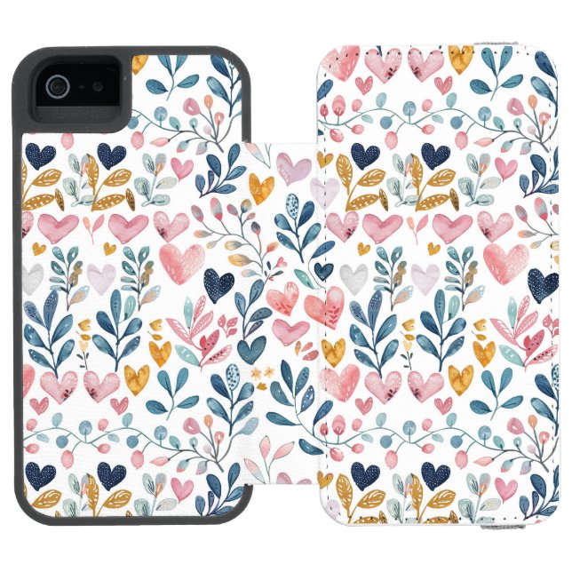 Coque Portefeuille Incipio Pour iPhone Corações em aquarela (Folio Ouvert)