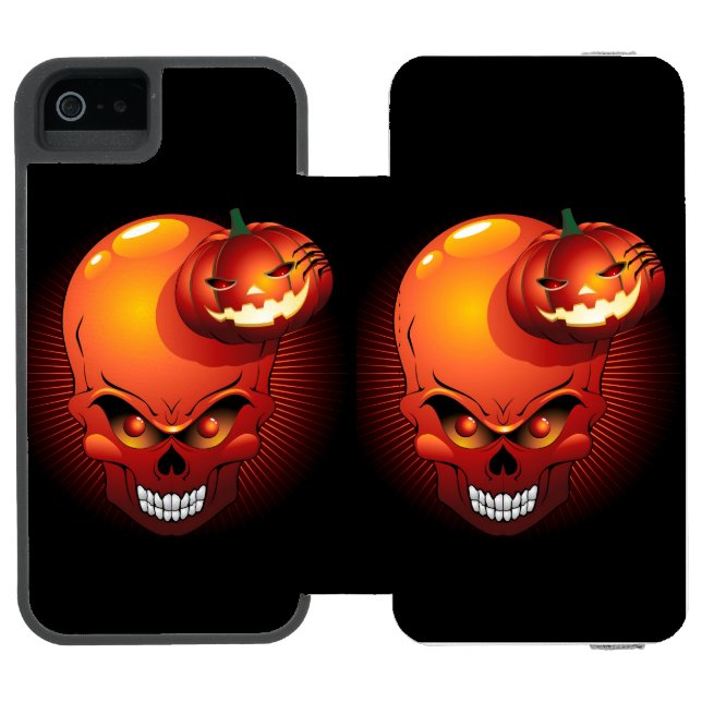Coque Portefeuille Incipio Pour iPhone Crâne d'Halloween et Citrouille (Folio Ouvert)
