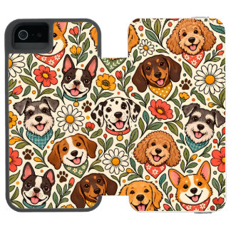 Coque-portefeuille iPhone 5 Incipio Watson™ Cute Dogs and Colorful Floral Pattern