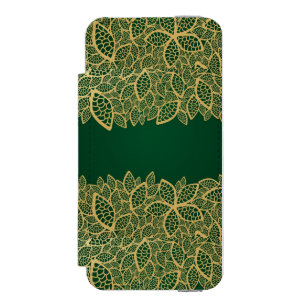 Coque-portefeuille iPhone 5 Incipio Watson™ Dentelle d'or de feuille sur l'arrière - plan vert