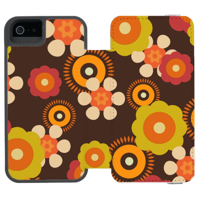 Coque Portefeuille Incipio Pour iPhone Disco les années 70 60s Retro Flowers Pop Culture (Folio Ouvert)
