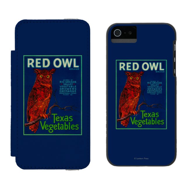 Coque Portefeuille Incipio Pour iPhone Étiquette végétal de hibou rouge (Côté par côté)