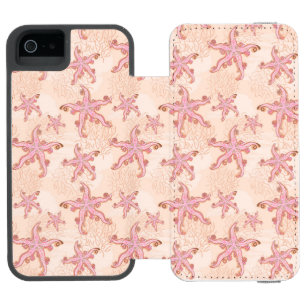 Coque-portefeuille iPhone 5 Incipio Watson™ Étoiles de mer et motif pastel rose corail