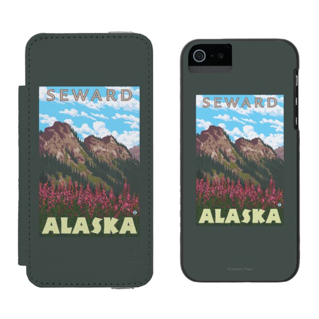 Coque Portefeuille Incipio Pour iPhone Fireweed et montagnes - Seward, Alaska (Côté par côté)