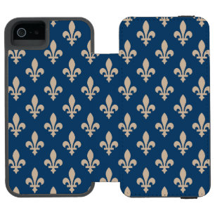 Coque-portefeuille iPhone 5 Incipio Watson™ Fleur de Lis Motif, Royal French, Crème sur Blue