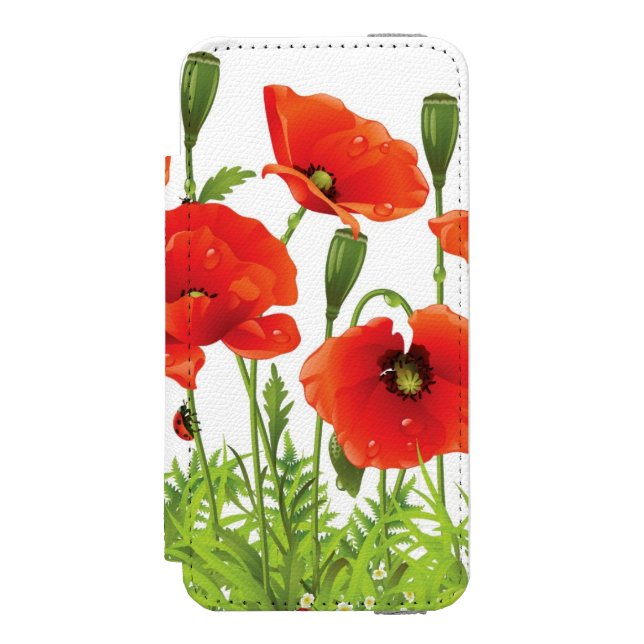 Coque Portefeuille Incipio Pour iPhone Frontière horizontale avec le pavot rouge (Folio Devant)