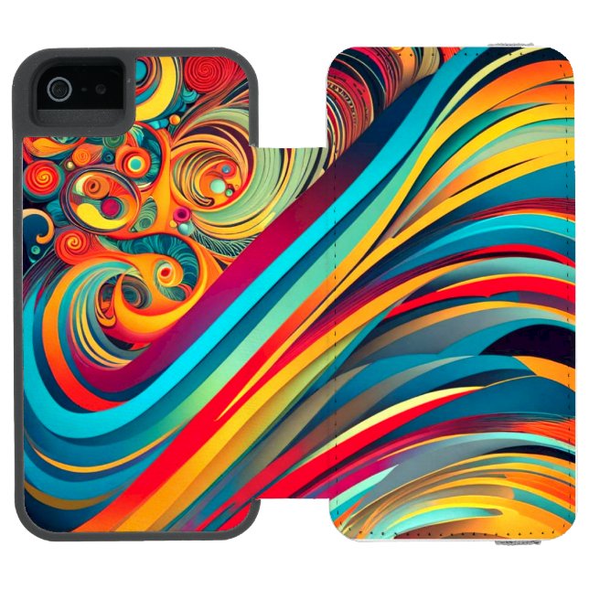 Coque Portefeuille Incipio Pour iPhone Fusion de Vagues de Couleurs – Art Abstrait Modern (Folio Ouvert)