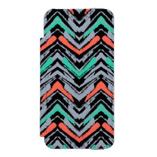Coque-portefeuille iPhone 5 Incipio Watson™ Gray, Teal, et Coral Hand Drawn Chevron Pattern