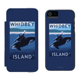 Coque-portefeuille iPhone 5 Incipio Watson™ Île, WashingtonOrca et veau de Whidbey