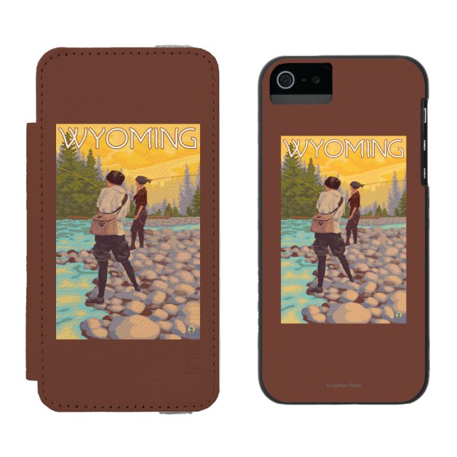 Coque Portefeuille Incipio Pour iPhone Les femmes pilotent la pêche - Wyoming (Côté par côté)