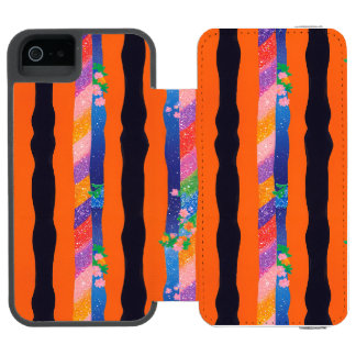 Coque-portefeuille iPhone 5 Incipio Watson™ Motif à rayures ondulées florales orange