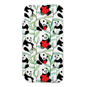 Coque-portefeuille iPhone 5 Incipio Watson™ motif avec de beaux pandas avec des coeurs