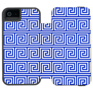 Coque-portefeuille iPhone 5 Incipio Watson™ Motif Carrés Clé Méandre Grec Bleu