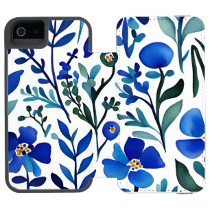 Coque-portefeuille iPhone 5 Incipio Watson™ Motif d'art aquarelle Fleurs Bleues