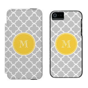 Coque-portefeuille iPhone 5 Incipio Watson™ Motif gris de Quatrefoil, monogramme jaune