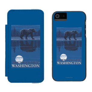 Coque-portefeuille iPhone 5 Incipio Watson™ Ours dans le clair de lune - le mont Rainier,
