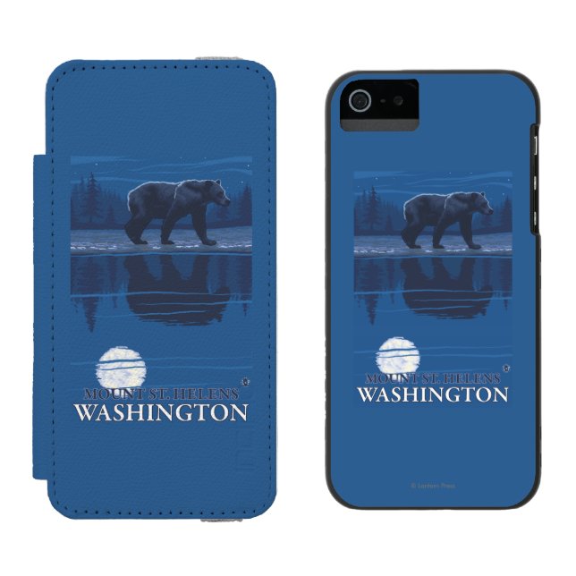 Coque Portefeuille Incipio Pour iPhone Ours dans le clair de lune - le Mont Saint Helens, (Côté par côté)