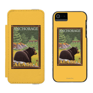Coque-portefeuille iPhone 5 Incipio Watson™ Ours noir dans la forêt - Anchorage, Alaska