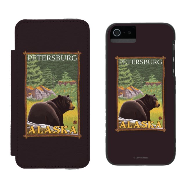 Coque Portefeuille Incipio Pour iPhone Ours noir dans la forêt - Pétersbourg, Alaska (Côté par côté)