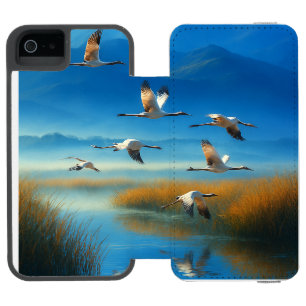 Coque-portefeuille iPhone 5 Incipio Watson™ Paysage serein de lac naturel avec grue en vol