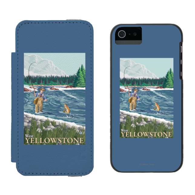 Coque Portefeuille Incipio Pour iPhone Pêcheur de mouche - Yellowstone occidental, (Côté par côté)