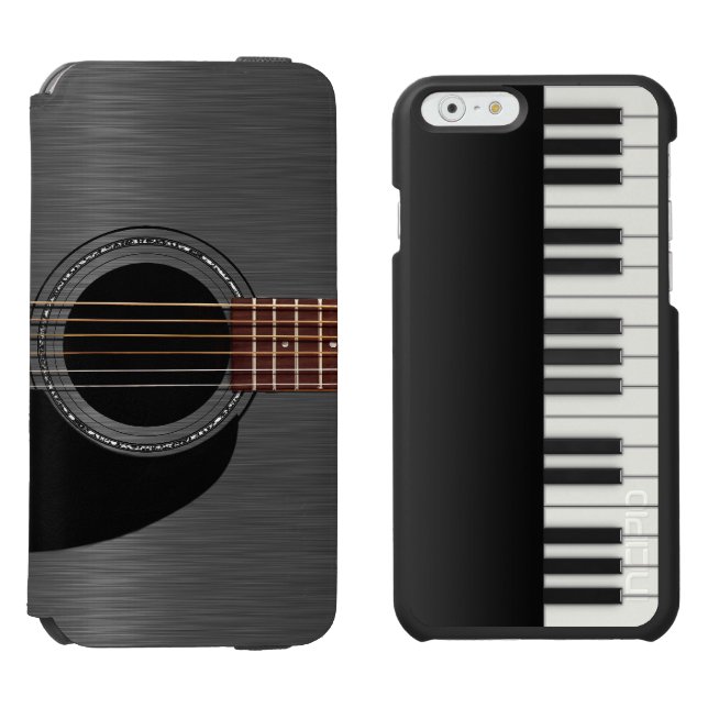 Coque Portefeuille Incipio Pour iPhone Piano noir de guitare combiné (Côté par Côté)