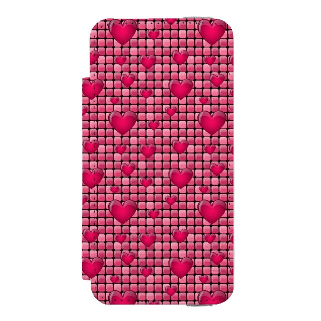 Coque Portefeuille Incipio Pour iPhone Pile rose avec des coeurs (Folio Devant)