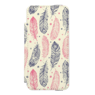 Coque-portefeuille iPhone 5 Incipio Watson™ Rose et motif ethnique pourpre de plume