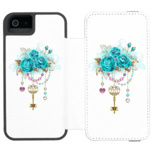 Coque-portefeuille iPhone 5 Incipio Watson™ Roses turquoise avec touches