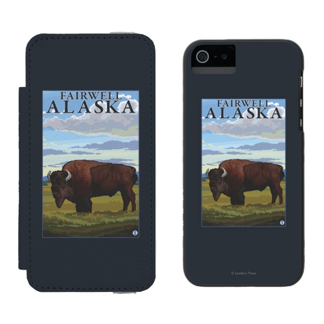 Coque Portefeuille Incipio Pour iPhone Scène de bison - Fairwell, Alaska (Côté par côté)