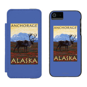 Coque-portefeuille iPhone 5 Incipio Watson™ Scène de caribou - Anchorage, Alaska