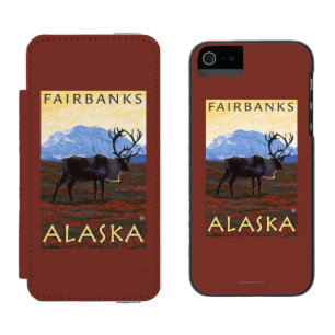 Coque-portefeuille iPhone 5 Incipio Watson™ Scène de caribou - Fairbanks, Alaska
