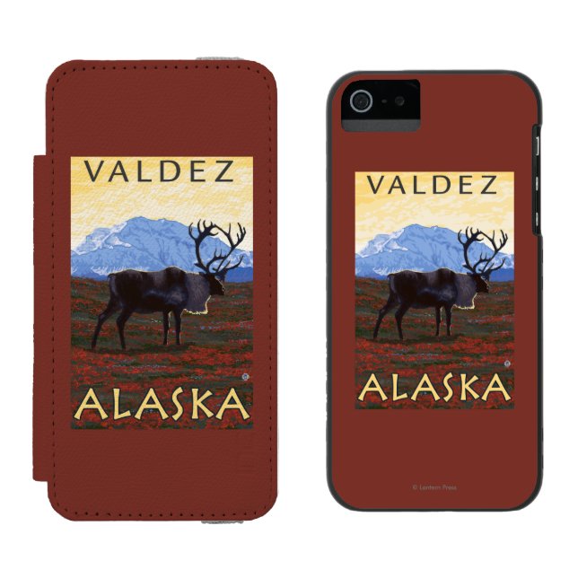 Coque Portefeuille Incipio Pour iPhone Scène de caribou - Valdez, Alaska (Côté par côté)