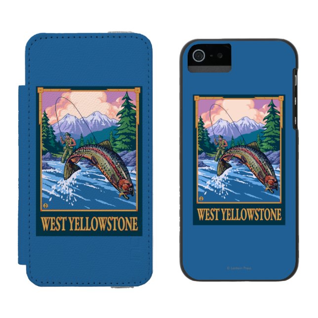 Coque Portefeuille Incipio Pour iPhone Scène de pêche de mouche - Yellowstone occidental (Côté par côté)