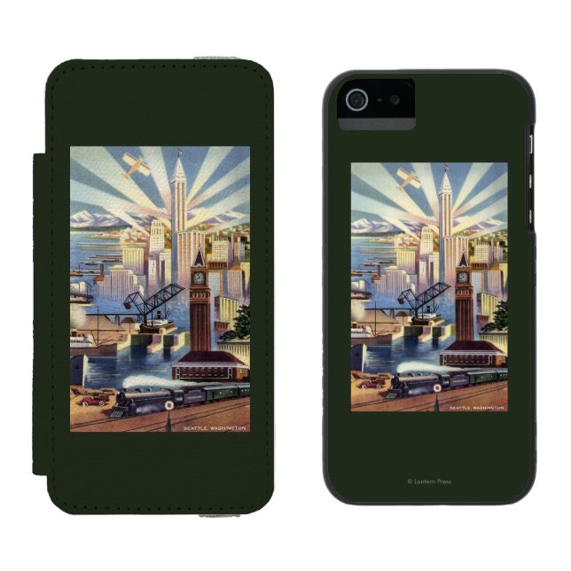 Coque Portefeuille Incipio Pour iPhone Seattle, Washington - vue du centre ville (Côté par côté)