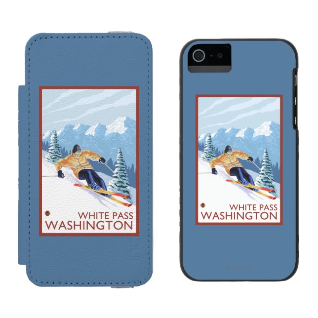 Coque Portefeuille Incipio Pour iPhone Skieur de neige de Downhhill - passage blanc, (Côté par côté)